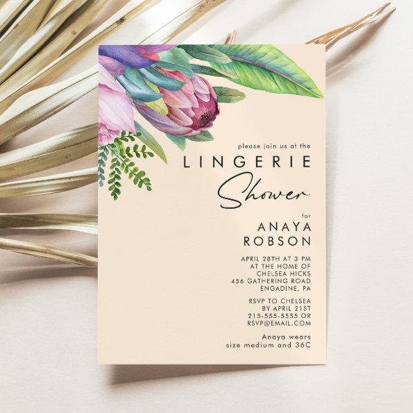 Colorful Tropical Floral | Peach Lingerie Shower Invitations