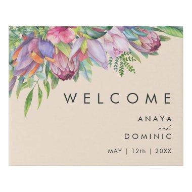 Colorful Tropical Floral | Peach Welcome Faux Canvas Print