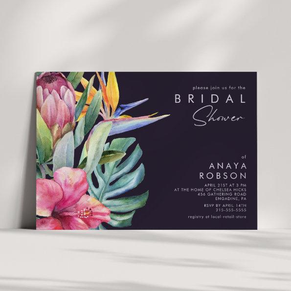 Colorful Tropical Floral | Purple Bridal Shower Invitations