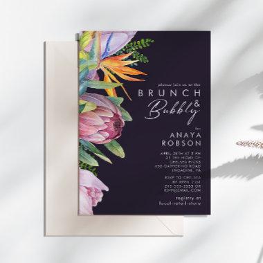 Colorful Tropical Floral Purple Brunch and Bubbly Invitations