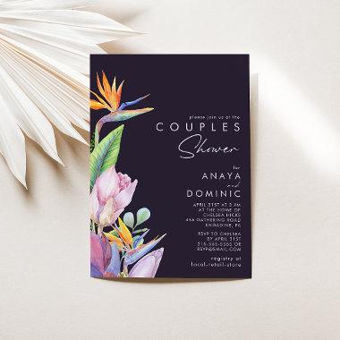 Colorful Tropical Floral | Purple Couples Shower Invitations