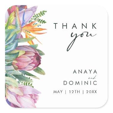 Colorful Tropical Floral | Thank You Wedding Square Sticker