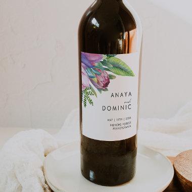 Colorful Tropical Floral Wedding wine label