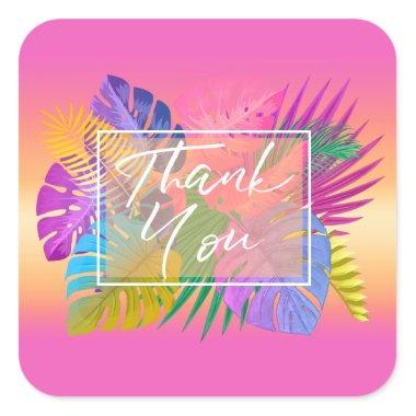 Colorful Tropical Leaves Sunset Thank You ID575 Square Sticker