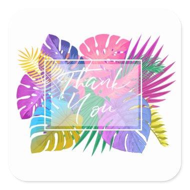Colorful Tropical Leaves Thank You ID575 Square Sticker