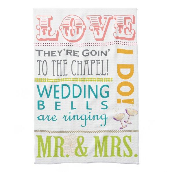 Colorful Typography Wedding Dish Towels