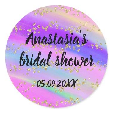 Colorful Unicorn Rainbow Gold Black Bridal Shower Classic Round Sticker