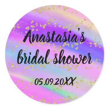 Colorful Unicorn Rainbow Gold Black Bridal Shower Classic Round Sticker