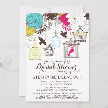 Colorful Vintage Birdcage Bridal Shower Invitations