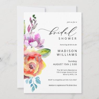 Colorful Watercolor Boho Floral Bridal Shower Invitations