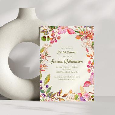 Colorful Watercolor Floral Border Bridal Shower Invitations