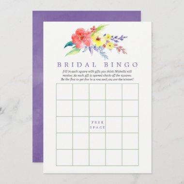 Colorful Watercolor Floral Bridal Shower Bingo Invitations