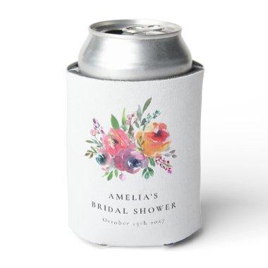 Colorful Watercolor Floral Bridal Shower Custom Can Cooler