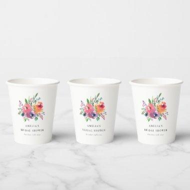 Colorful Watercolor Floral  Custom Paper Cups