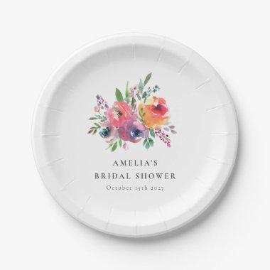Colorful Watercolor Floral Bridal Shower Custom Paper Plates