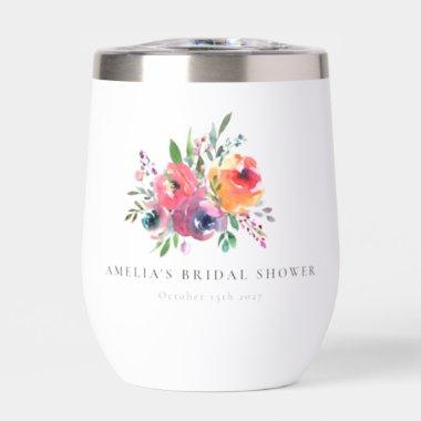 Colorful Watercolor Floral Bridal Shower Custom Thermal Wine Tumbler
