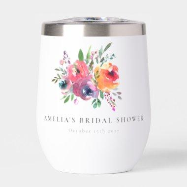 Colorful Watercolor Floral Bridal Shower Custom Thermal Wine Tumbler