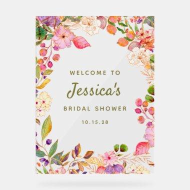 Colorful Watercolor Floral  Welcome Acrylic Sign