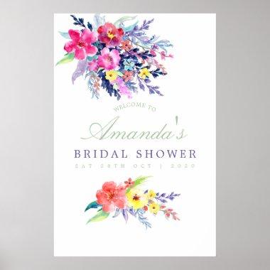 Colorful Watercolor Floral Bridal Shower Welcome Poster