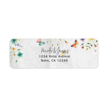 Colorful Watercolor Floral Butterfly Label