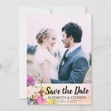 Colorful Watercolor Flower Wedding Save Date Photo Save The Date