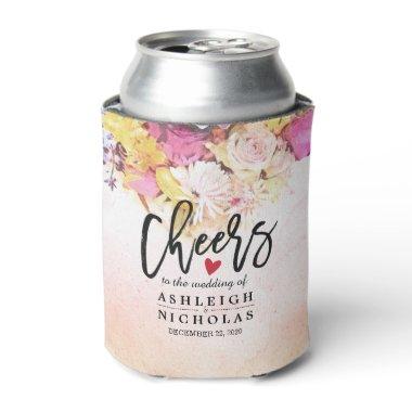 Colorful Watercolor Flowers Wedding Cheers to Love Can Cooler