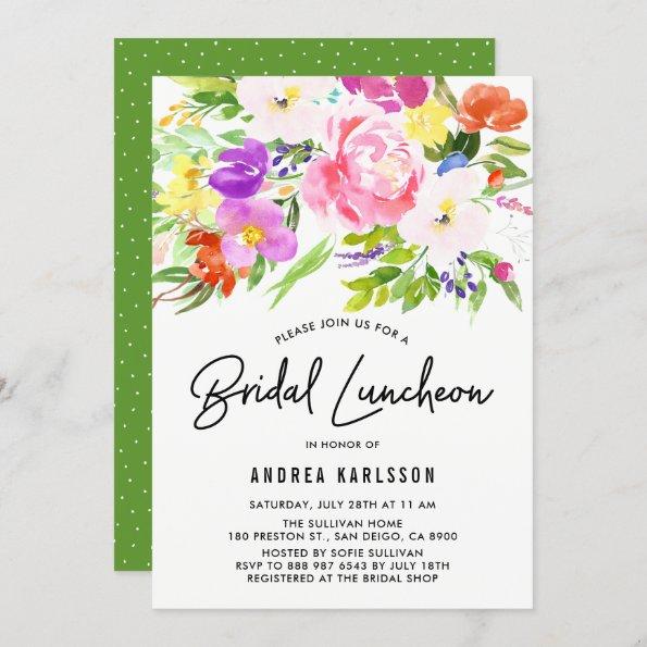 Colorful Watercolor Spring Blooms Bridal Luncheon Invitations