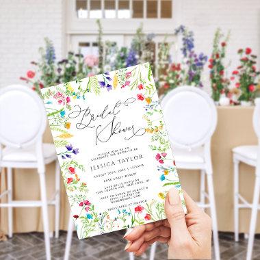 Colorful Watercolor Wildflowers Bridal Shower Invitations