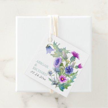 Colorful watercolor wildflowers spring wedding favor tags