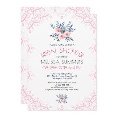 Colorful Watercolors Floral Bouquet Pink Frame