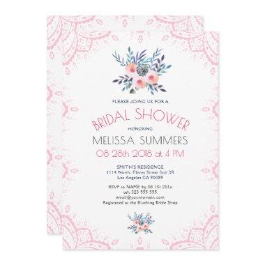 Colorful Watercolors Floral Bouquet Pink Frame Invitations