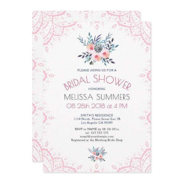 Colorful Watercolors Floral Bouquet Pink Frame