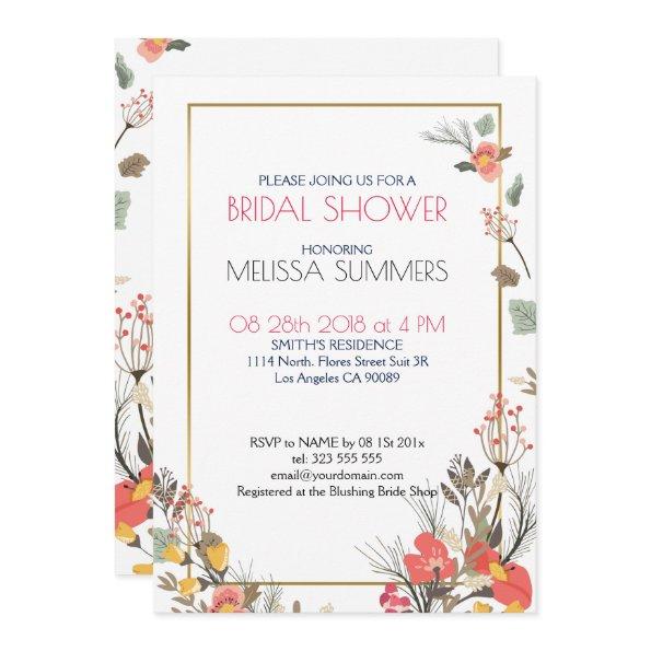 Colorful Watercolors Flowers Frame Gold Accent