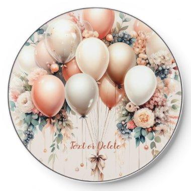 Colorful White Peach Floral Balloons Elegant Party Wireless Charger