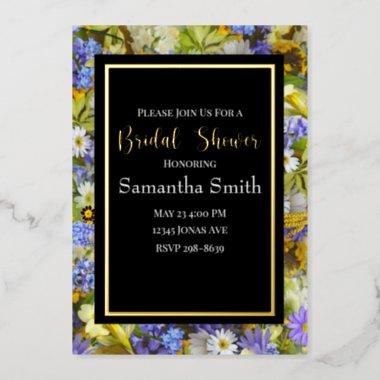 Colorful Wild Flowers Bridal Shower Foil Invitations