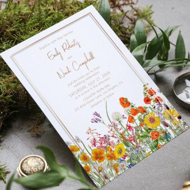 Colorful Wild Flowers Country Floral Wedding Invitations
