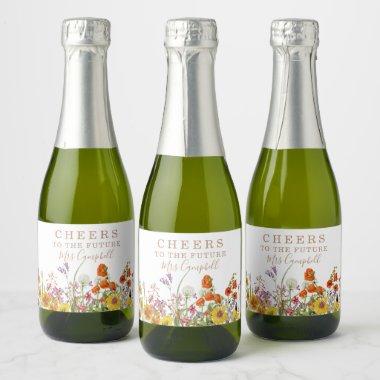 Colorful Wild Flowers Country Future Mrs Floral Sparkling Wine Label