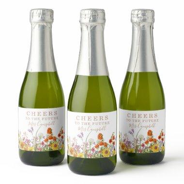 Colorful Wild Flowers Country Future Mrs Floral Sparkling Wine Label