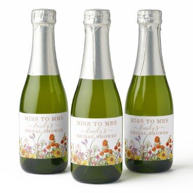 Colorful Wild Flowers Country Miss To Mrs Floral Sparkling Wine Label