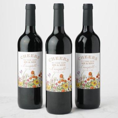 Colorful Wild Flowers Country Wedding Cheers Wine Label