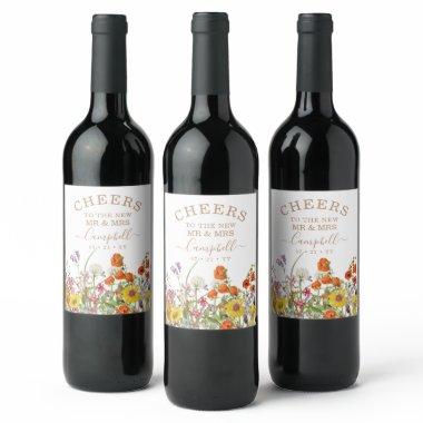 Colorful Wild Flowers Country Wedding Cheers Wine Label