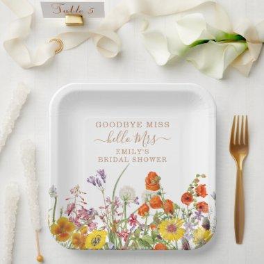 Colorful Wild Flowers Goodbye Miss Bridal Shower Paper Plates