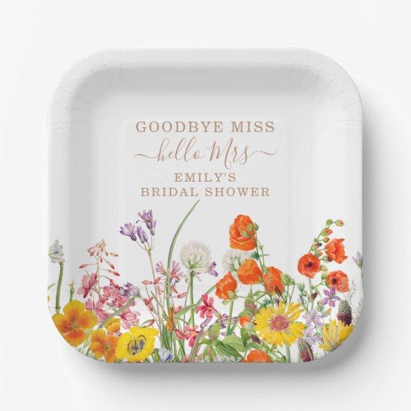 Colorful Wild Flowers Goodbye Miss Bridal Shower Paper Plates