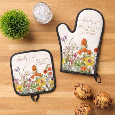 Colorful Wild Flowers Miss To Mrs  Oven Mitt & Pot Holder Set