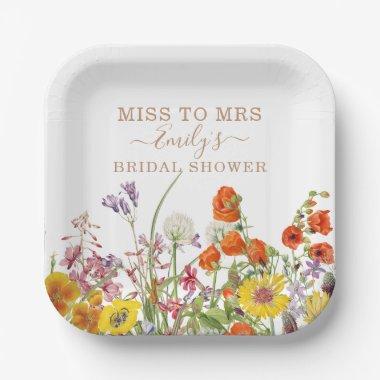 Colorful Wild Flowers Miss To Mrs Bridal Shower Paper Plates