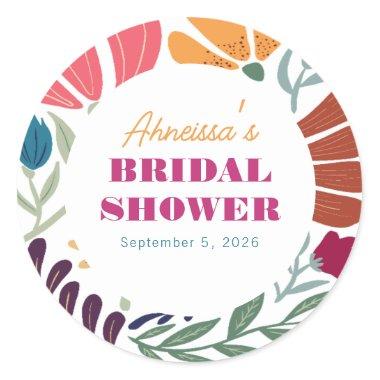 Colorful Wildflower Abstract Floral Bridal Shower Classic Round Sticker