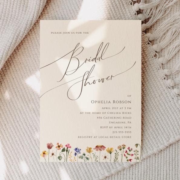 Colorful Wildflower | Beige Bridal Shower Invitations