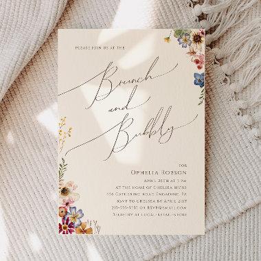 Colorful Wildflower Beige Garden Brunch and Bubbly Invitations