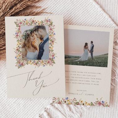 Colorful Wildflower | Beige Meadow Flat Photo Thank You Invitations