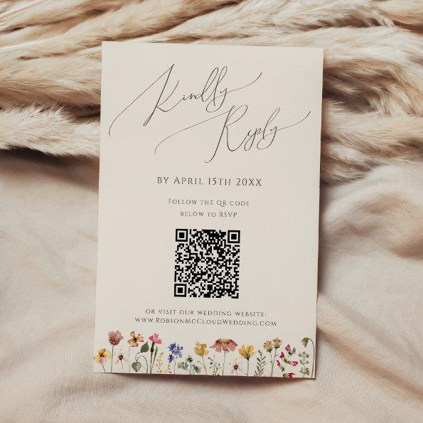 Colorful wildflower | Beige QR Code RSVP Card